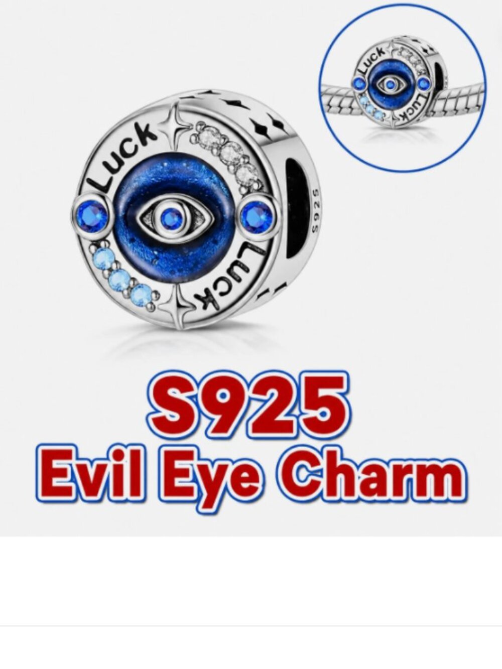 Sterling Silver Evil Eye Luck Pendant Charm S925 Bracelet Necklace Protection